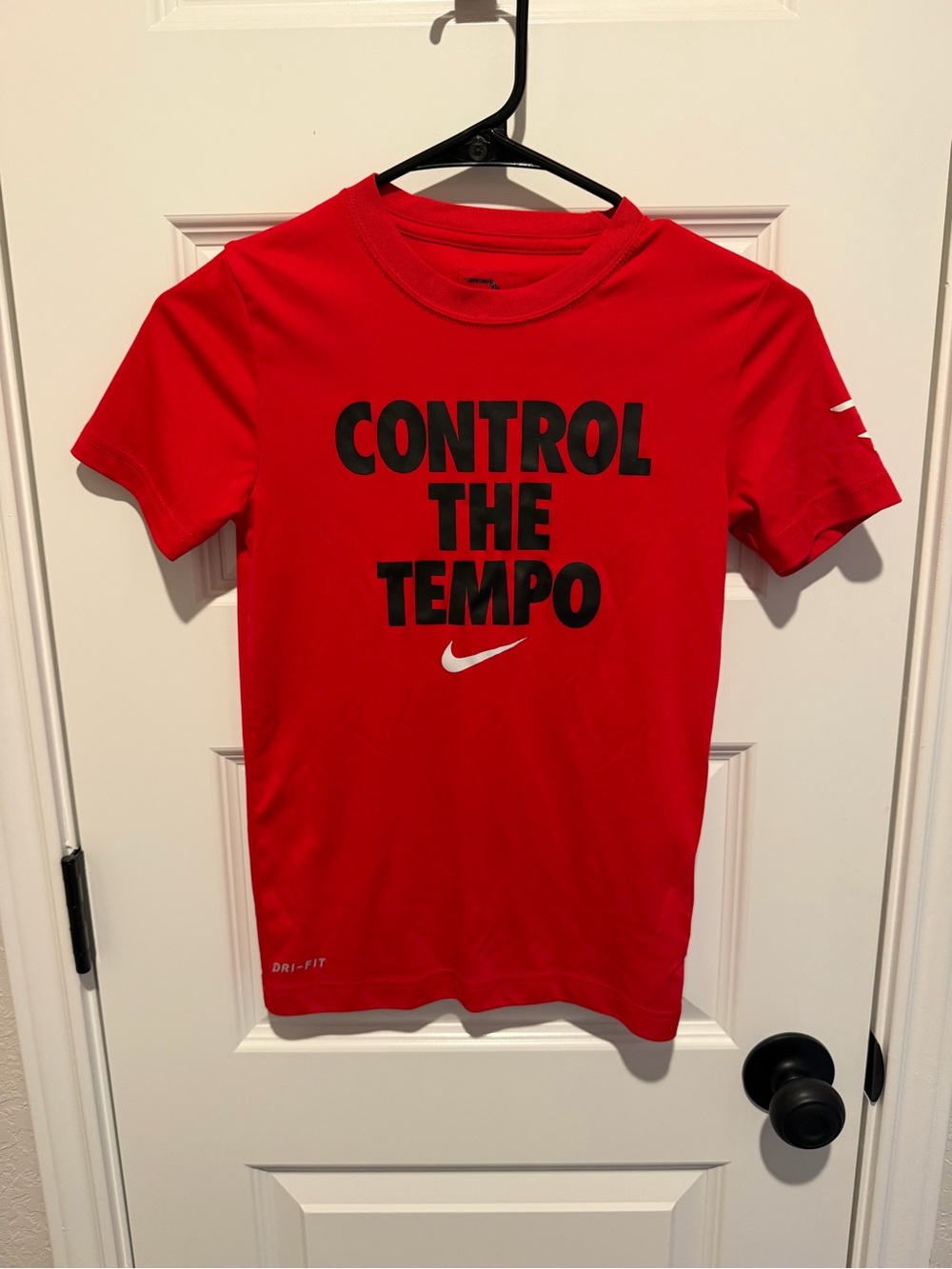 Nike Dri-Fit Red Performance Tee with Black Text